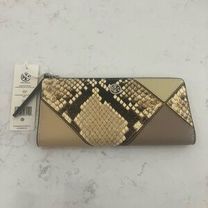 Tory Burch Robinson Snake Embossed Slim Wallet